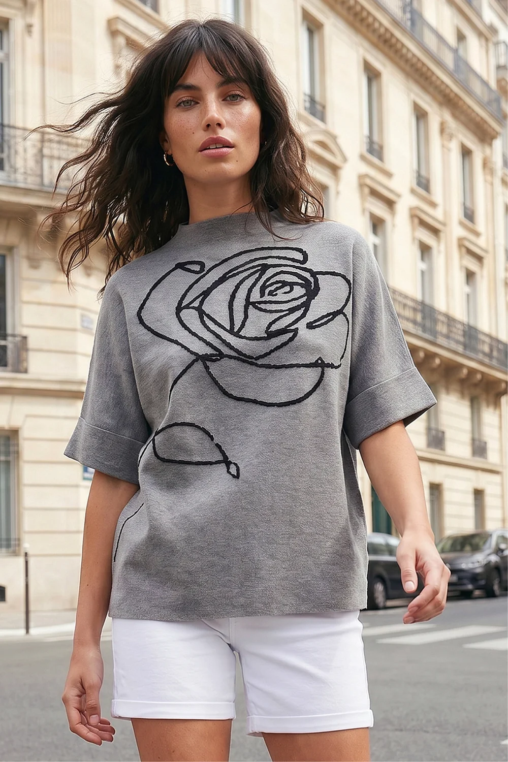 Roman Grey Rose High Neck Knit Jumper - L Image 1