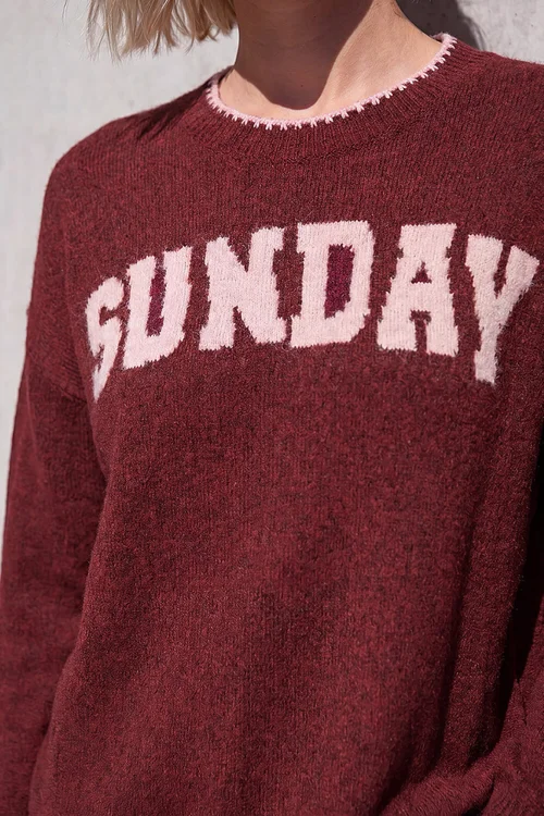 Roman Burgundy Sunday Slogan Knit Jumper - 12 Image 4
