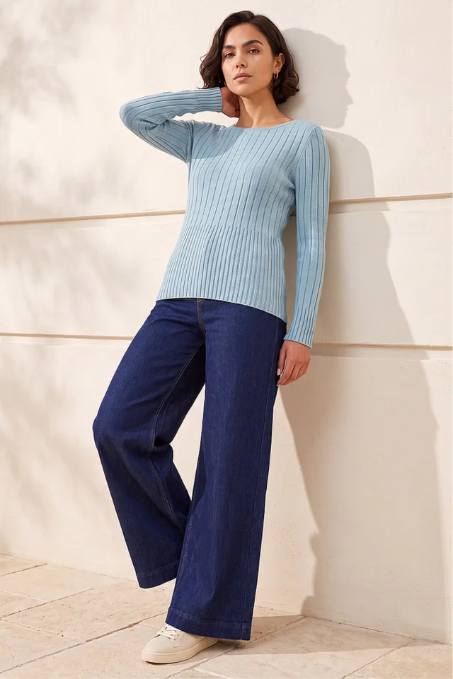 Roman Teal Soft Ribbed Knit Top