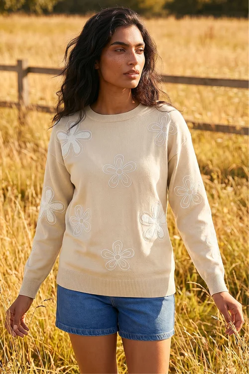 Roman Cream Soft Floral Embroidered Jumper - 10 Image 1