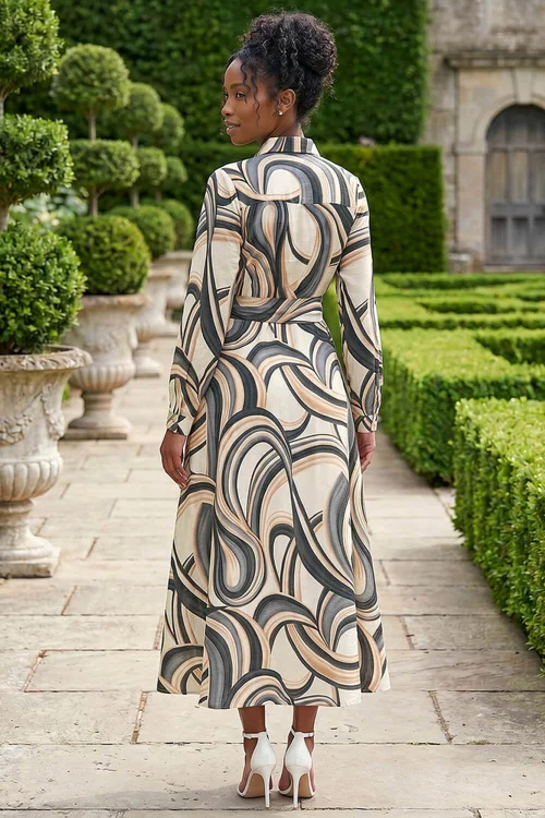 Roman Ivory Abstract Print Buttoned Shirt Dress - 16 Image 3