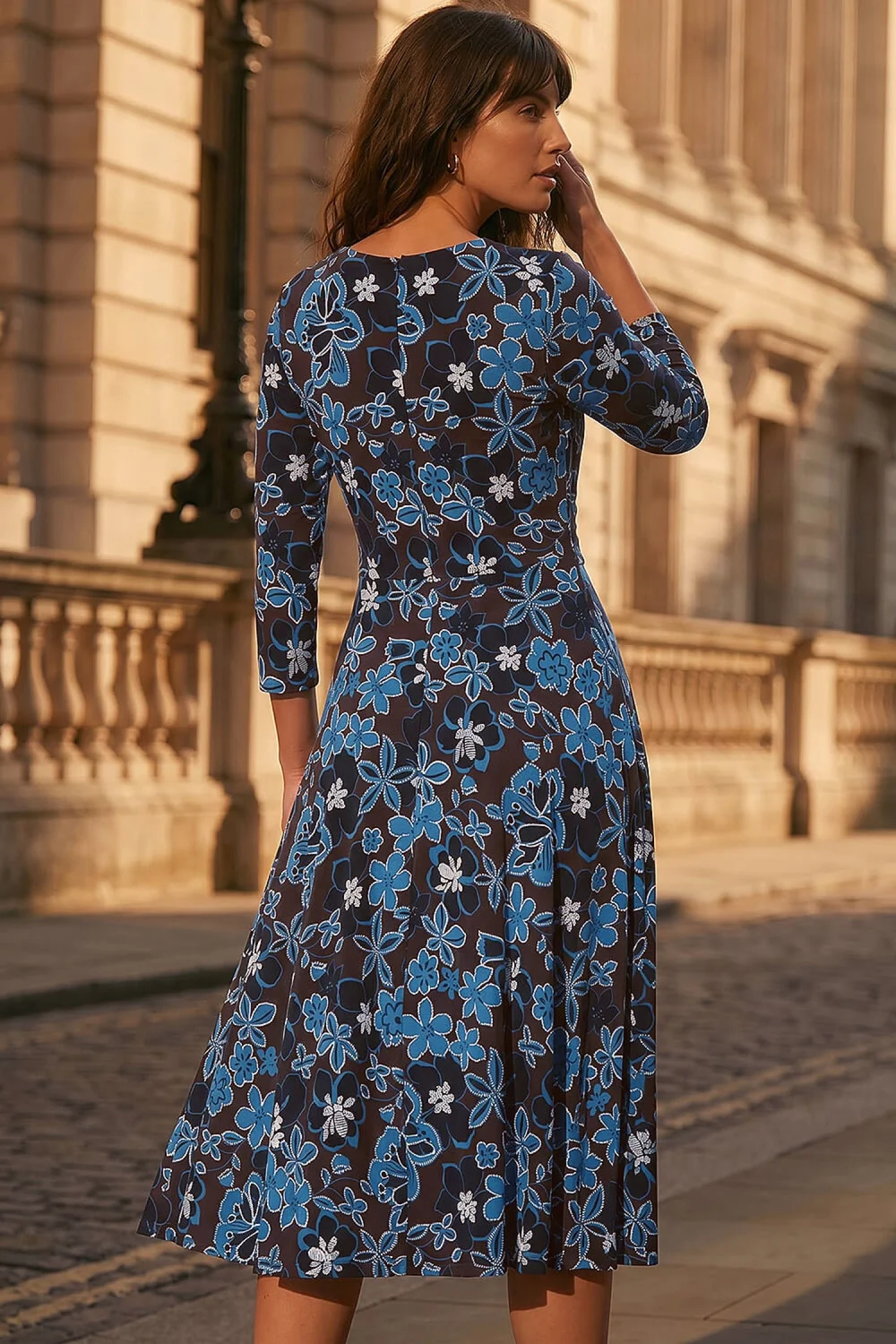 Roman Chocolate Floral Puff Print Cross Dress - 12 Image 3