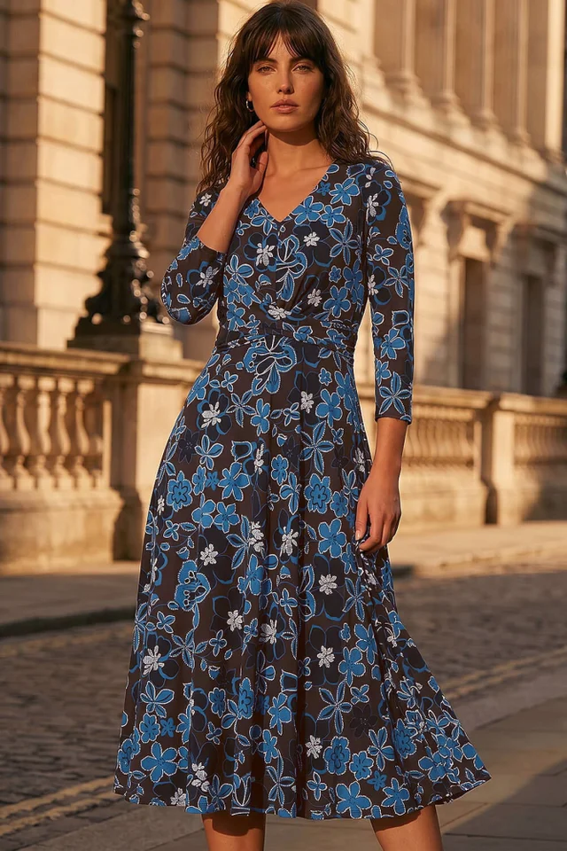 Roman Chocolate Floral Puff Print Cross Dress