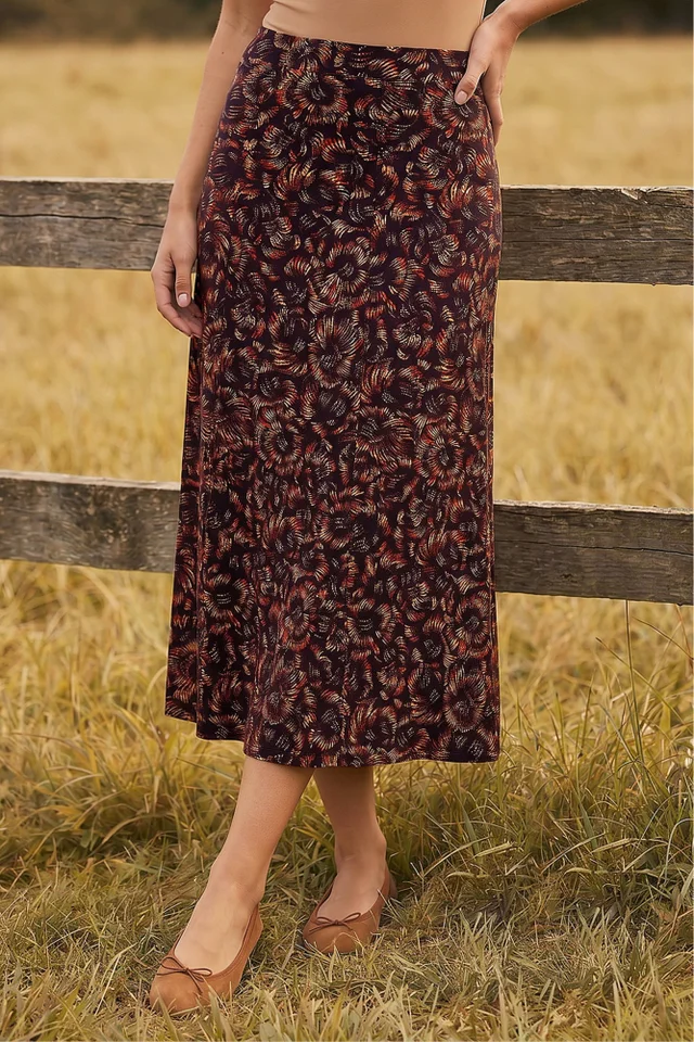 Roman Navy Speckle Print Panel A-Line Skirt