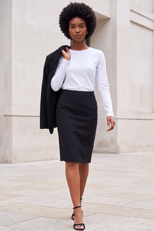 Roman Black A-Line Stretch Skirt