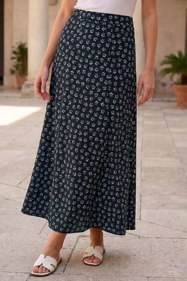 Roman Blue Floral Paisley Print Skirt