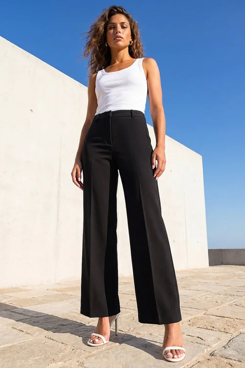 Roman Black Regular Wide Leg Trouser - 14 Image 1