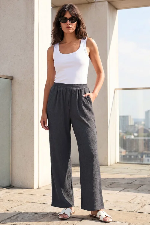 Roman Grey Crinkle Textured Stretch Trouser - 12 Image 1
