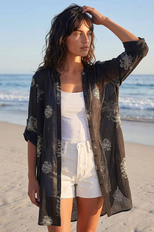 Roman Black Floral Print Longline Blouse - 12 Image 1
