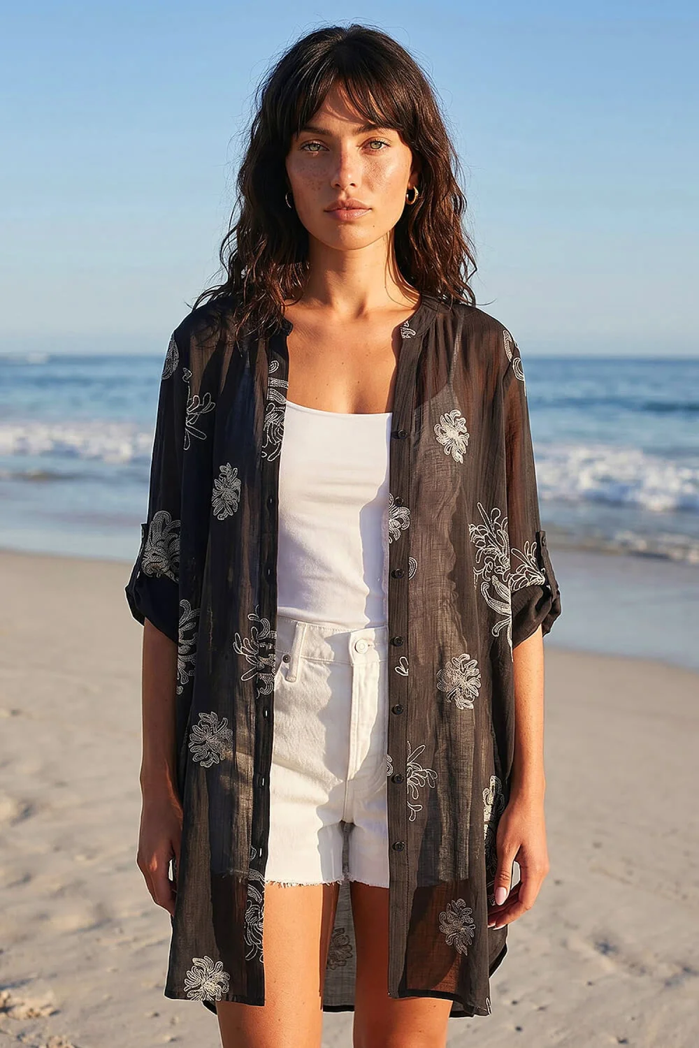 Roman Black Floral Print Longline Blouse - 12 Image 2