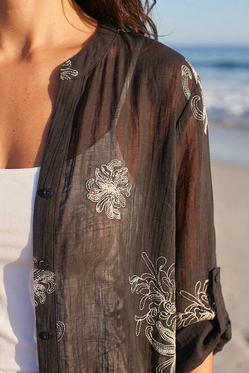 Roman Black Floral Print Longline Blouse - 12 Image 4