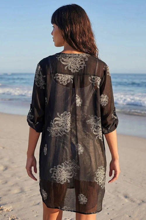 Roman Black Floral Print Longline Blouse - 12 Image 3