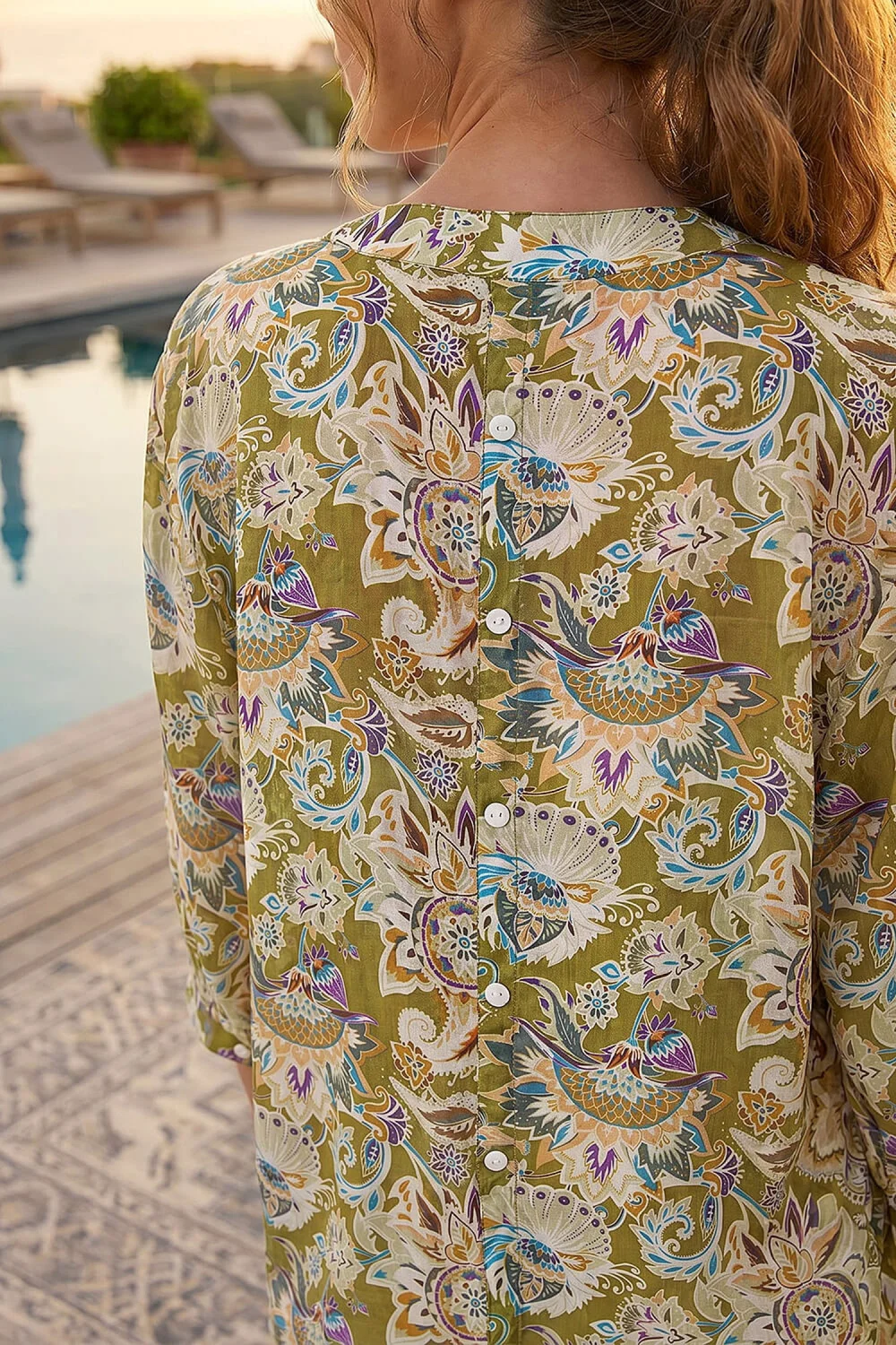 Roman Green Floral Print Notch Neck Blouse - 16 Image 4