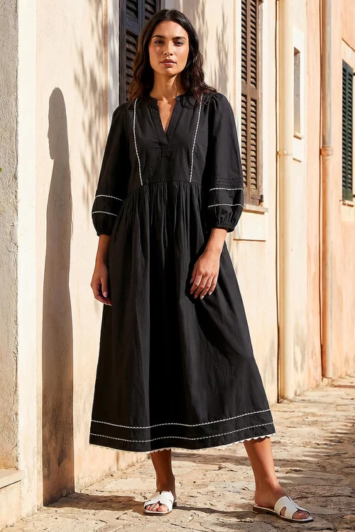 Roman Black Ric Rac Collared Midi Dress - 16 Image 2