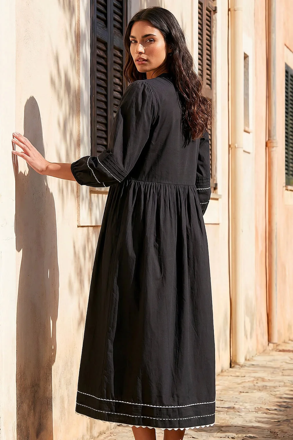 Roman Black Ric Rac Collared Midi Dress - 16 Image 3