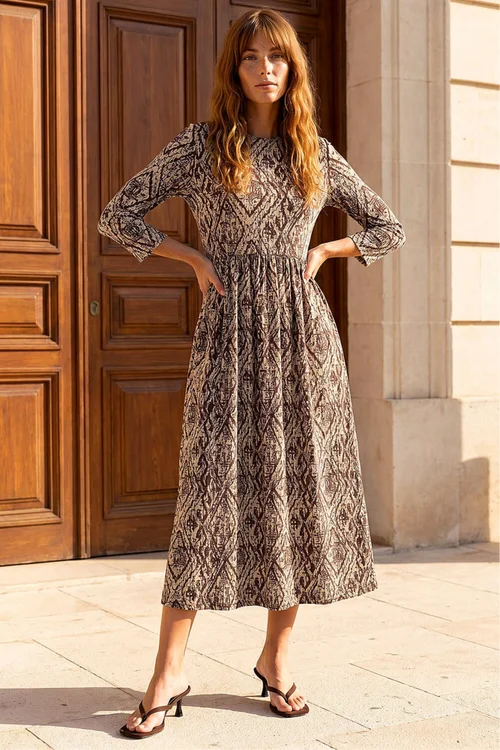 Roman Coffee Aztec Print Midi Dress - 18 Image 2