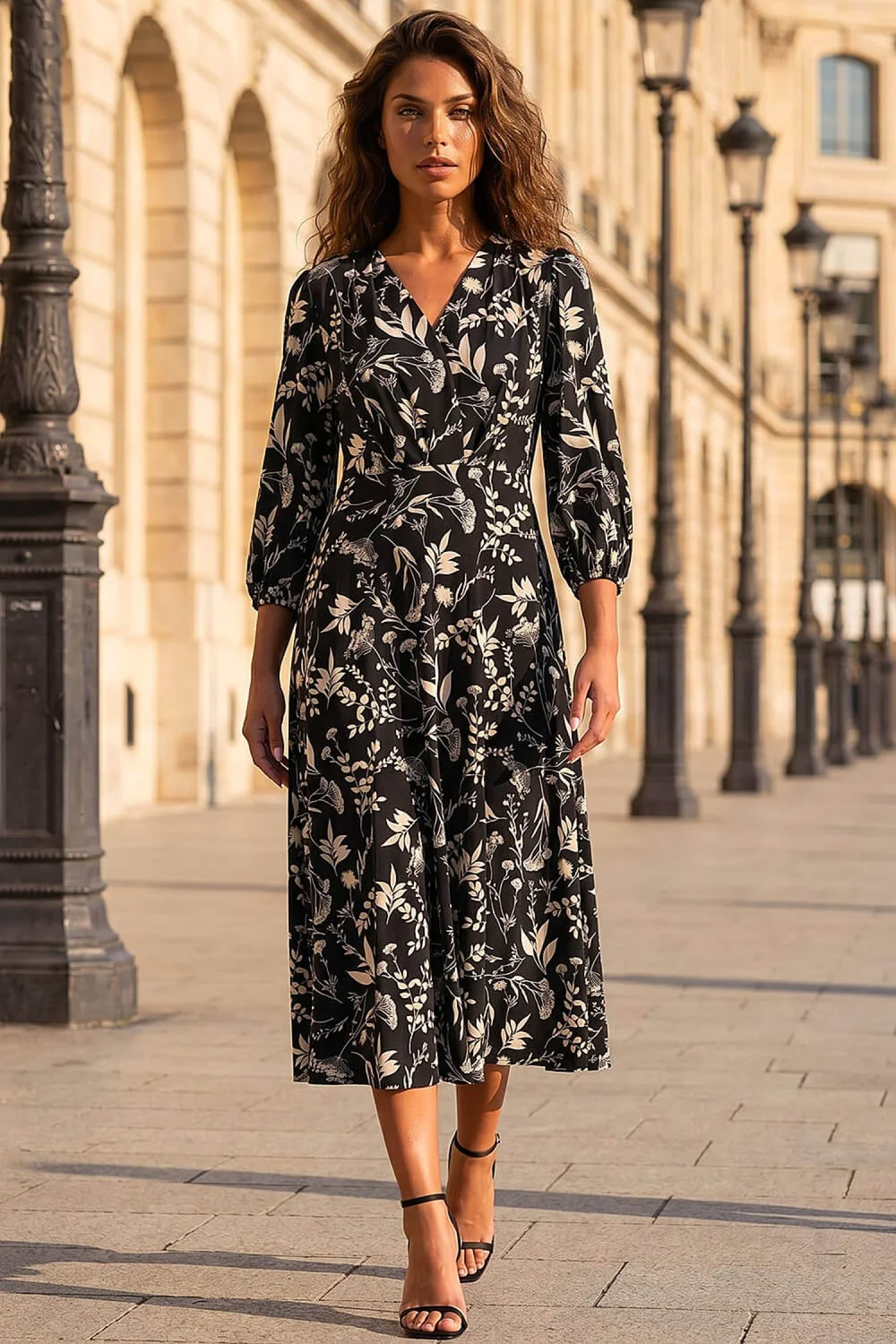 Roman Black Floral Print Midi Dress - 10 Image 3