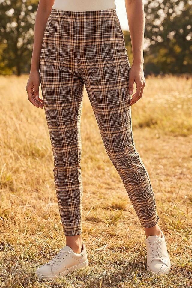 Roman Brown Check Bengaline Stretch Trouser