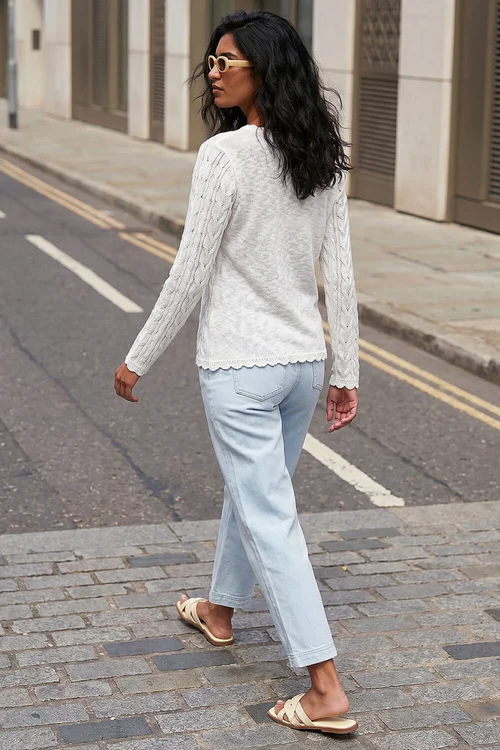 Roman Ivory Scallop Trim Cable Knit Jumper - 16 Image 3