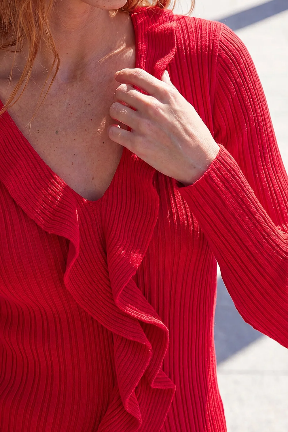 Roman Red Frill Trim Ribbed Knit Top - 10 Image 4