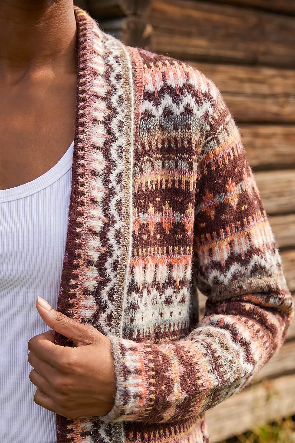 Roman Burgundy Petite Aztec Longline Cardigan - 8 Image 4