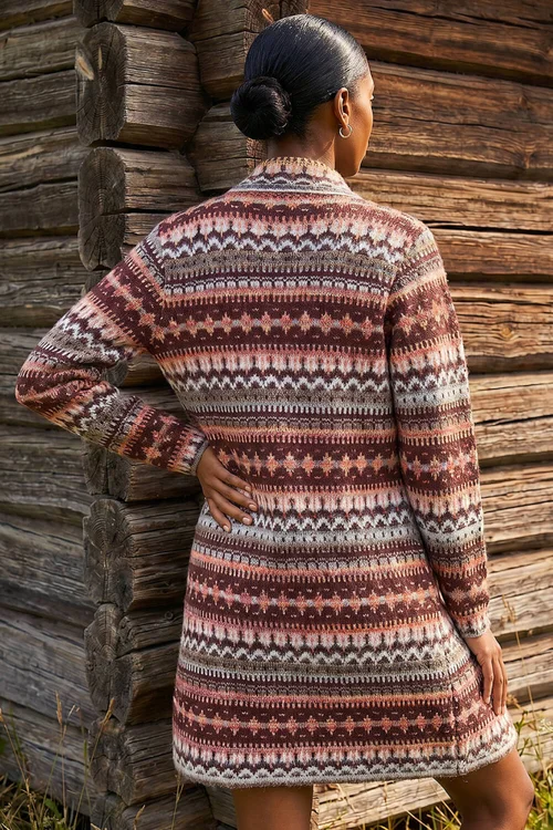 Roman Burgundy Petite Aztec Longline Cardigan - 8 Image 3