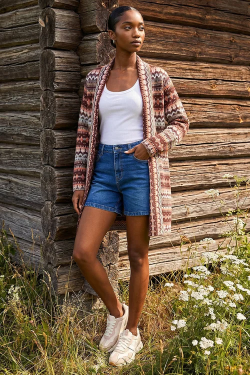 Roman Burgundy Petite Aztec Longline Cardigan - 8 Image 1