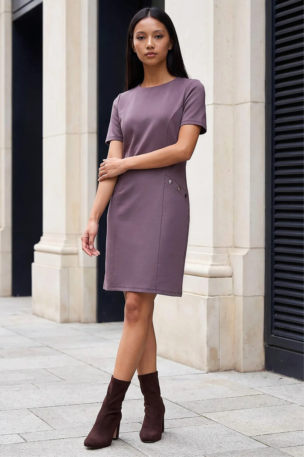 Roman Taupe Petite Ponte Dress - 14 Image 1