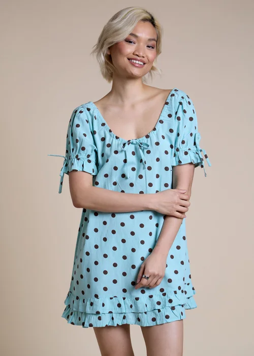 Neon Rose Blue Polka Dot Smock Mini Dress - M Image 1