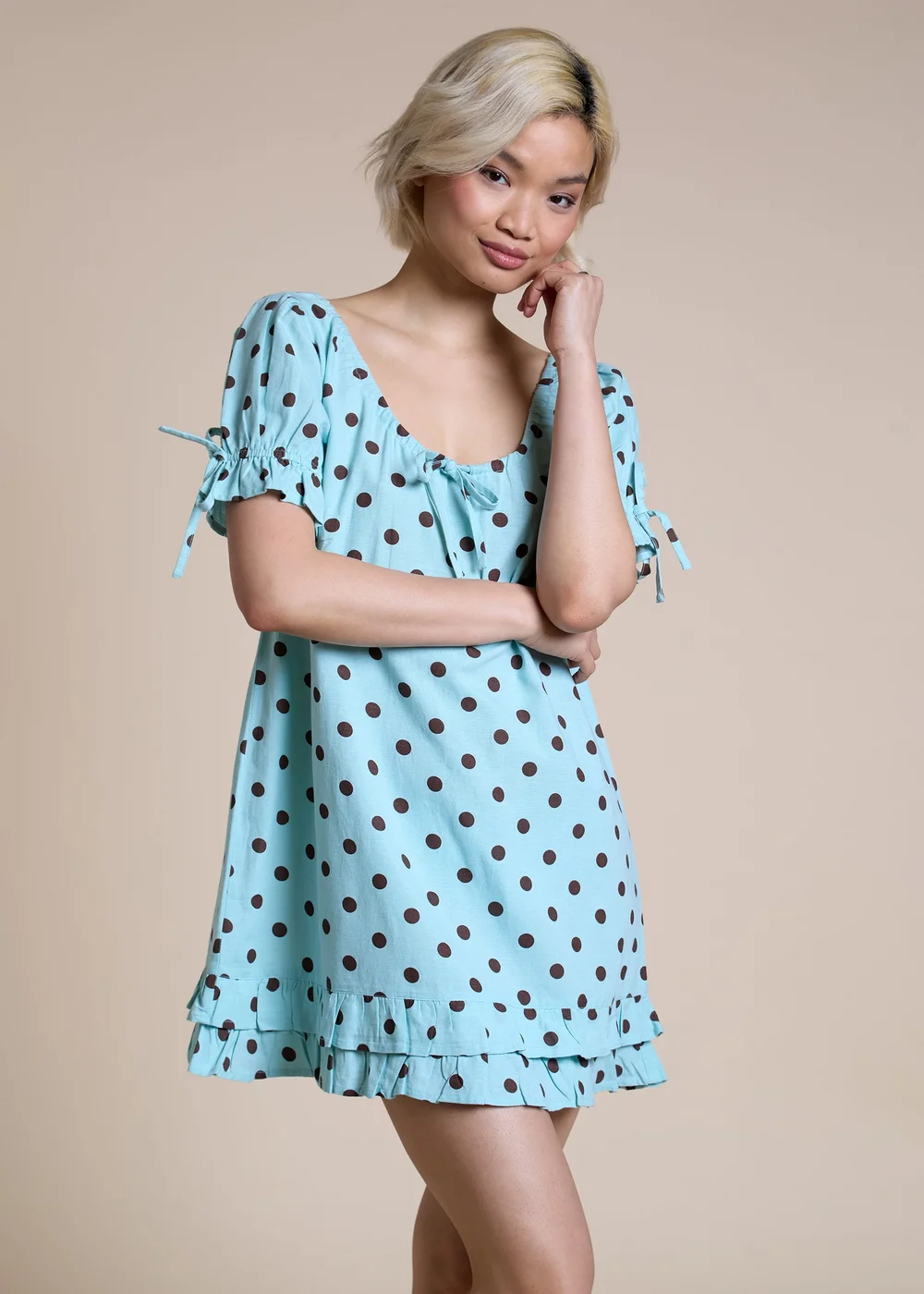 Neon Rose Blue Polka Dot Smock Mini Dress - M Image 5