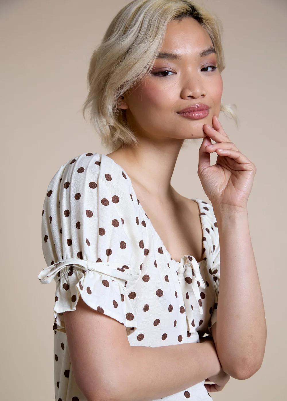 Neon Rose Cream Brown and Cream Polka Dot Mini Dress - S Image 5