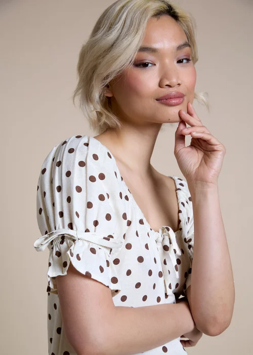 Neon Rose Cream Brown and Cream Polka Dot Mini Dress - S Image 5