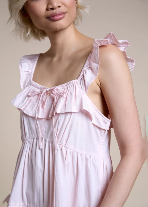 Neon Rose Soft Pink Cotton Ruffle Tiered Mini Dress - S Image 3