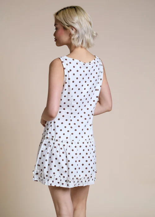 Neon Rose Cream Cream & Brown Polka Dot Button-Up Mini Dress - M Image 2