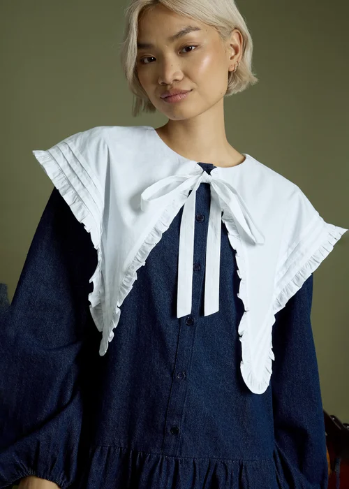 Neon Rose Indigo Cotton Denim Oversized Collar Mini Smock Dress - XS Image 3