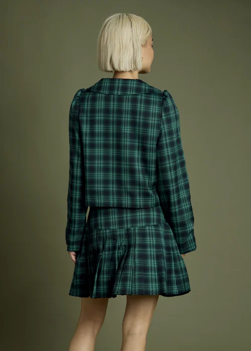 Neon Rose Navy Tartan Bow Detail Cropped Jacket With Collar - S Image 2
