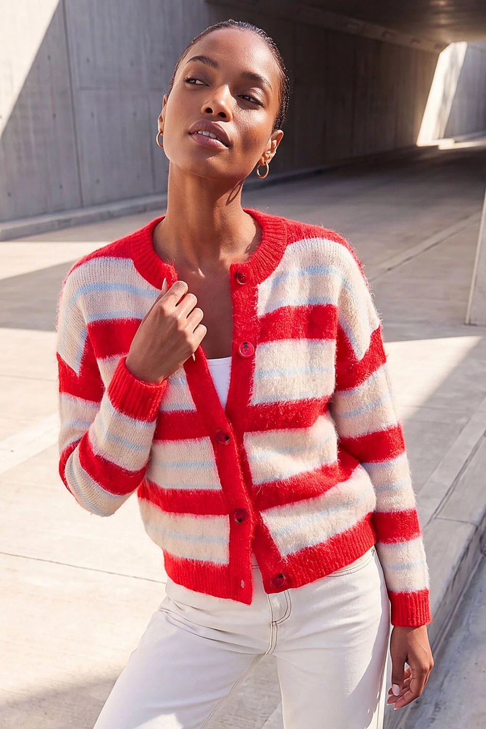 Roman Red Stripe Knit Cardigan - 12 Image 1