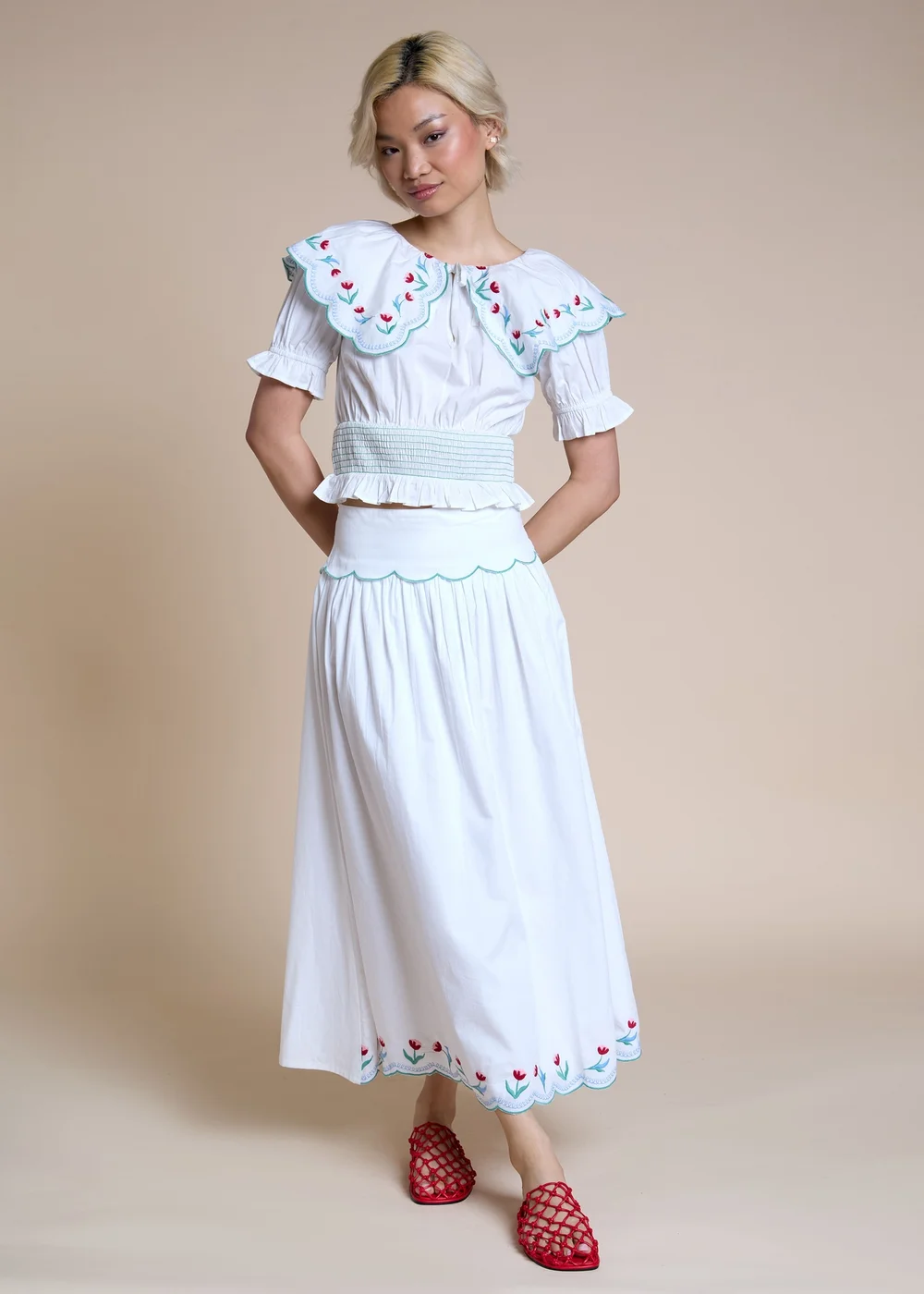 Neon Rose White Embroidered Hem Midaxi Skirt - M Image 4