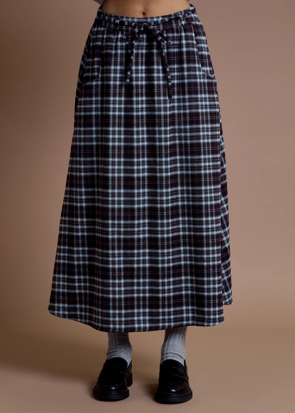 Neon Rose Navy Check Midaxi Co-Ord Skirt - XS Image 1