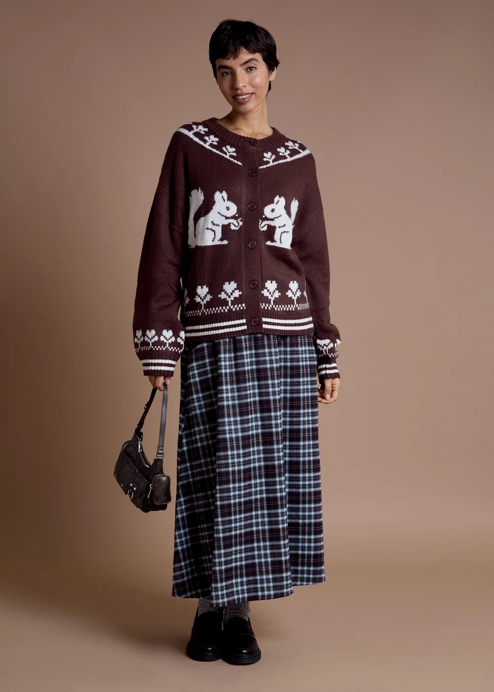 Neon Rose Navy Check Midaxi Co-Ord Skirt - XS Image 4