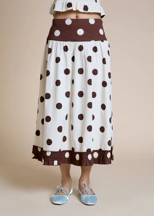 Neon Rose Cotton Brown & Cream Polka Dot Midaxi Skirt - XL Image 1