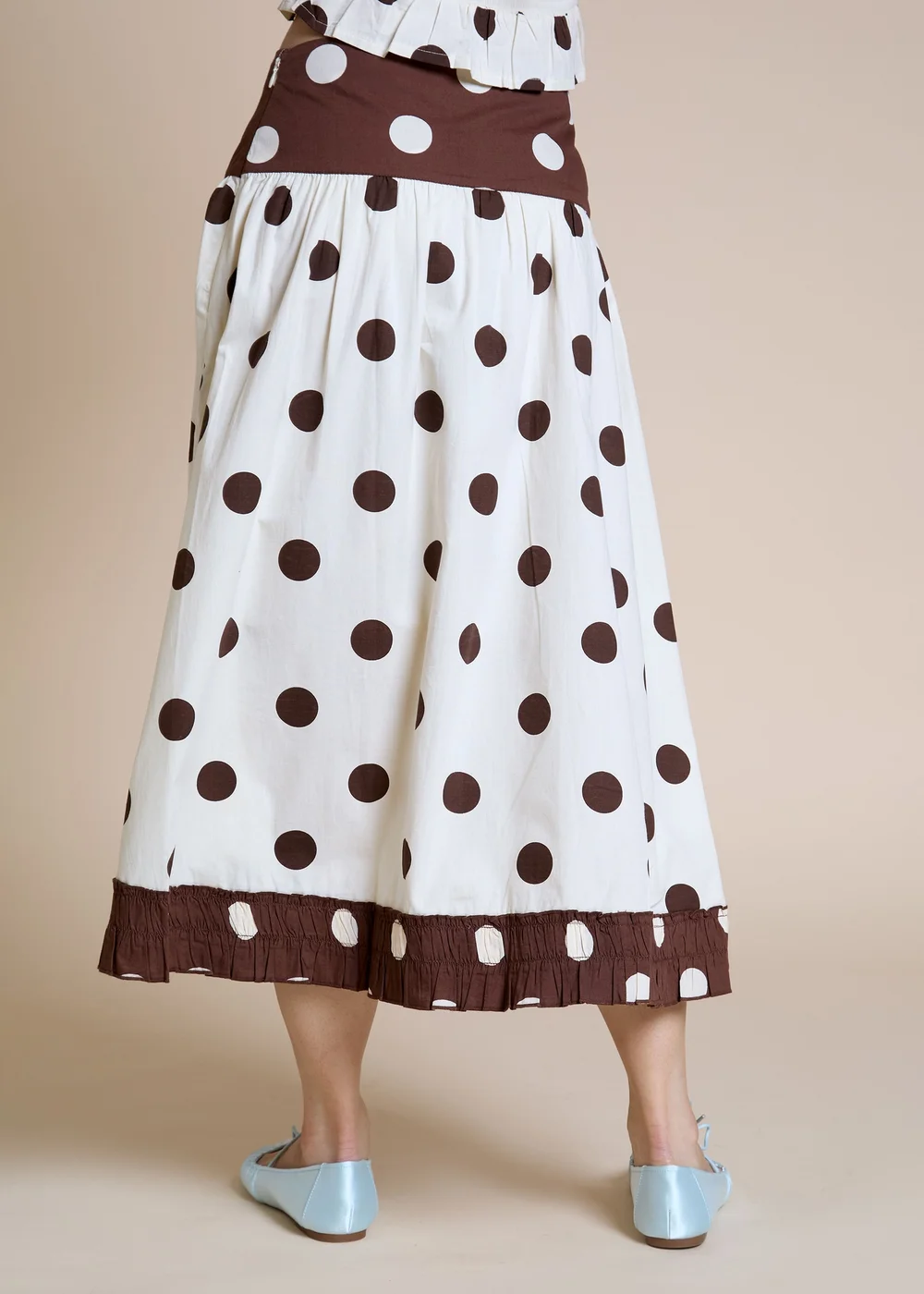 Neon Rose Cotton Brown & Cream Polka Dot Midaxi Skirt - XL Image 2