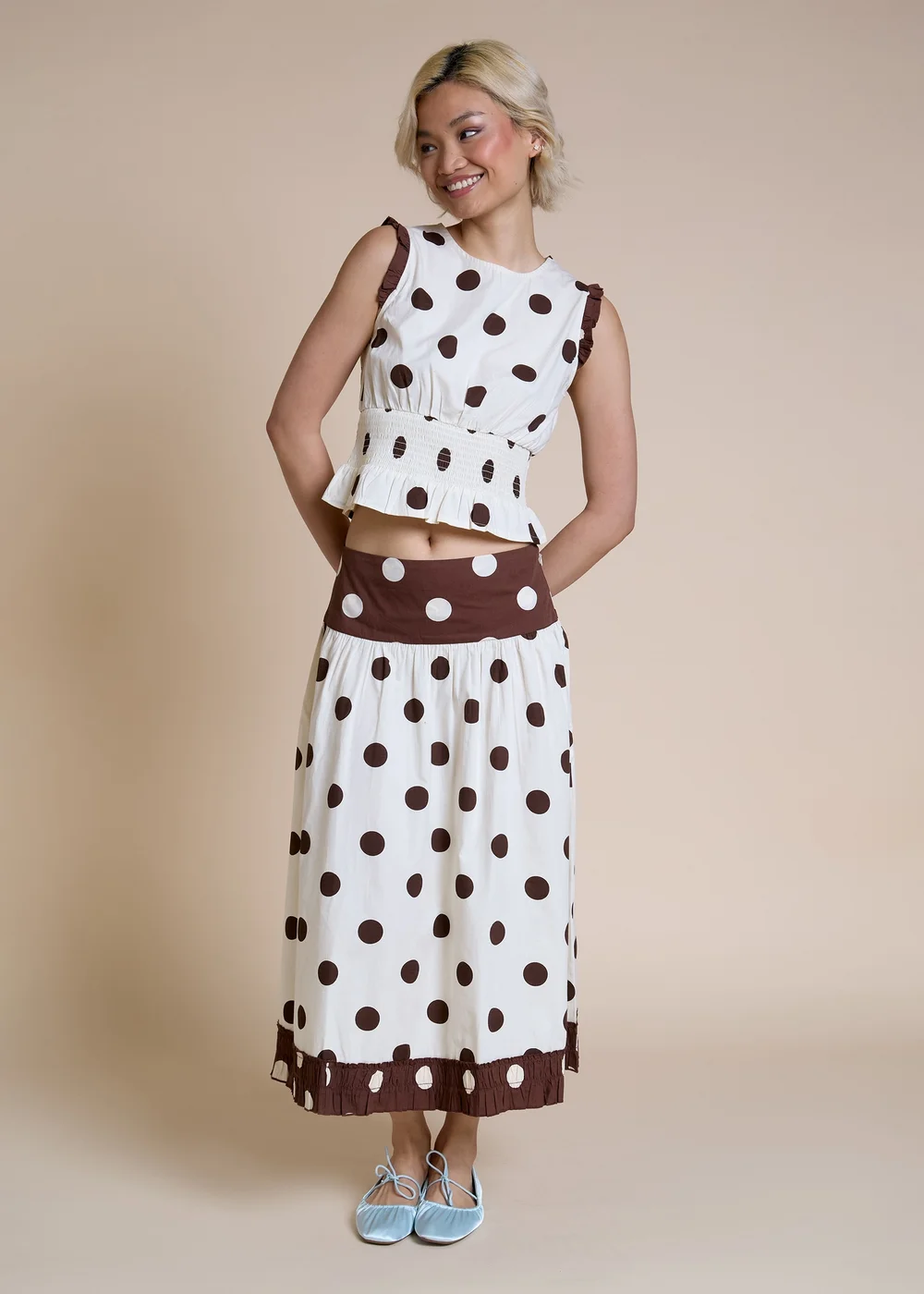 Neon Rose Cream Cotton Polka Dot Top - XS Image 4