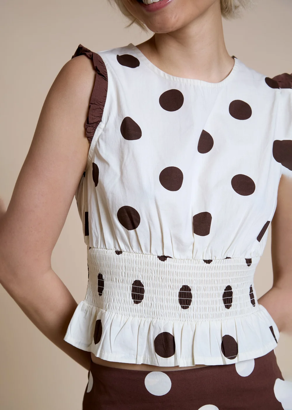 Neon Rose Cream Cotton Polka Dot Top - XS Image 3