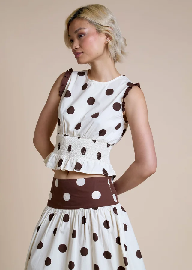 Neon Rose Cream Cotton Polka Dot Top