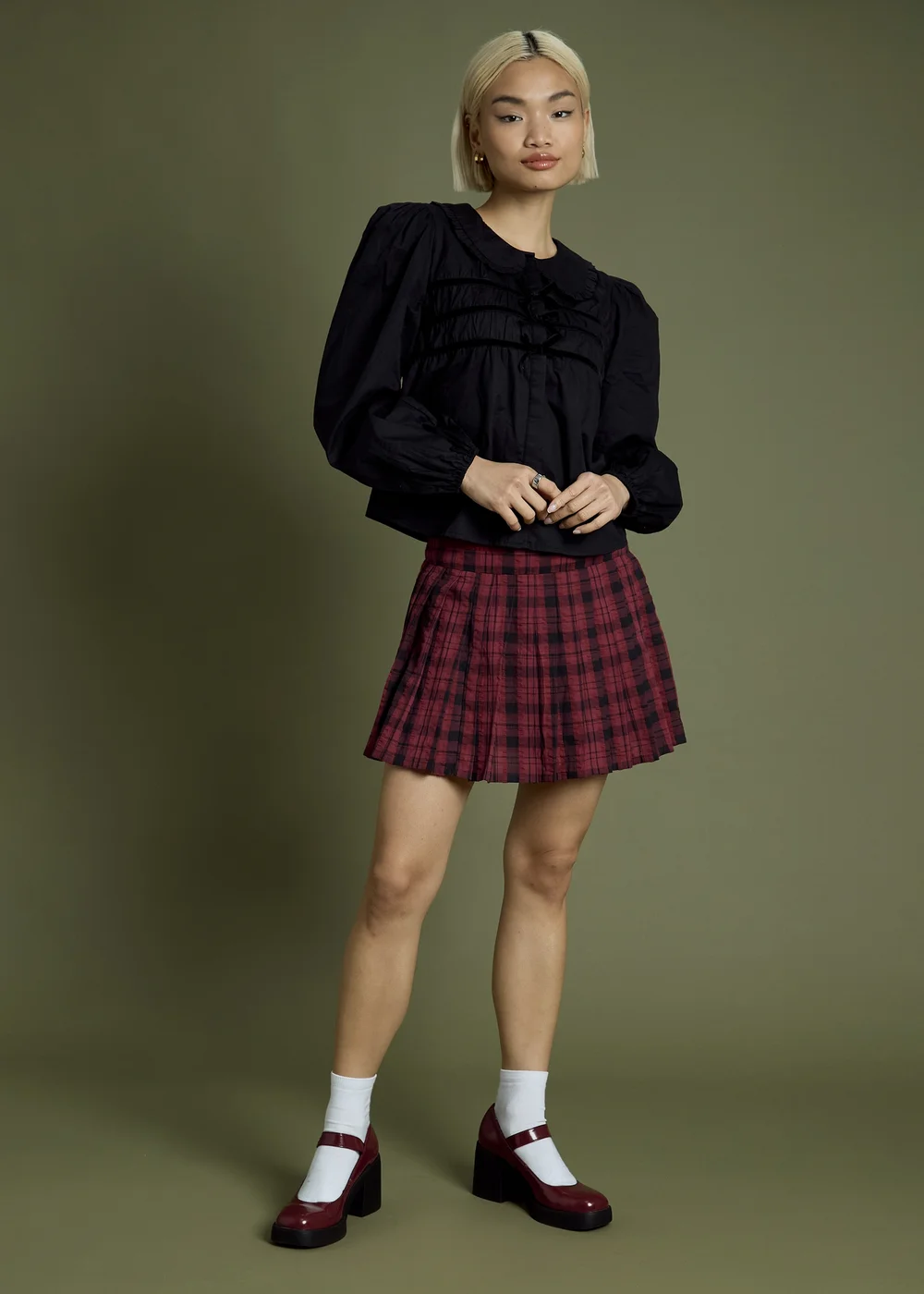 Neon Rose Black Bow Detail Cropped Cotton Blouse - S Image 4