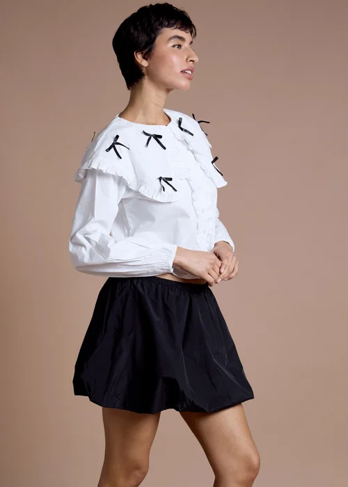 Neon Rose White Cotton Oversized Bow Detail Blouse - XL Image 5