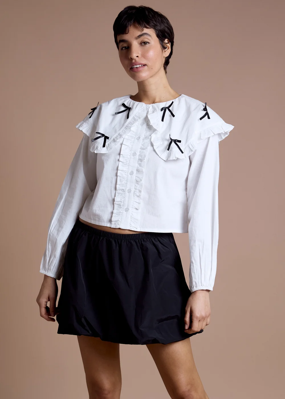 Neon Rose White Cotton Oversized Bow Detail Blouse - XL Image 1