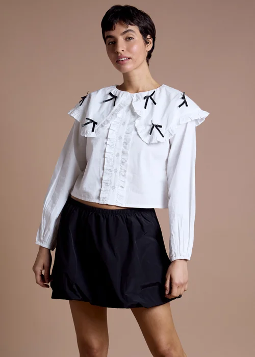 Neon Rose White Cotton Oversized Bow Detail Blouse - XL Image 1
