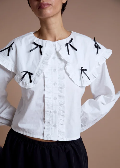 Neon Rose White Cotton Oversized Bow Detail Blouse - XL Image 3